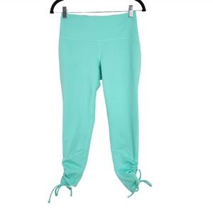 Zella Womens Leggings Blue Ruched Tie Hem Cropped High Rise Workout Pants Size S